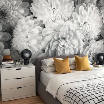 Black and White Floral Wallpaper in a Bedroom from AboutMurals.ca