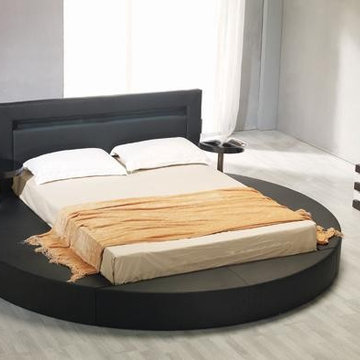 Black Leatherette Round Platform Bed