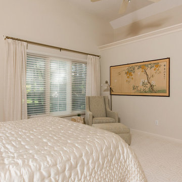 blue and cream traditional master bedroom