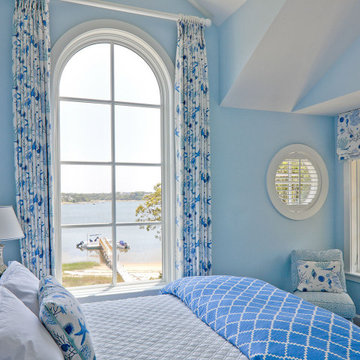 Blue & White Guest Bedroom Overlooking the Harbor - Salt Pond Tee - Custom Harbo