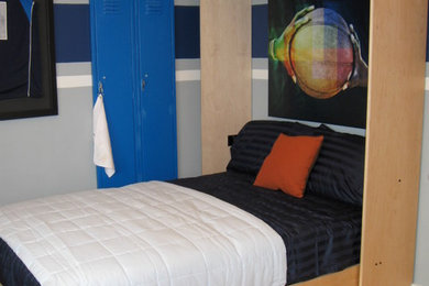 Elegant bedroom photo in Salt Lake City with blue walls