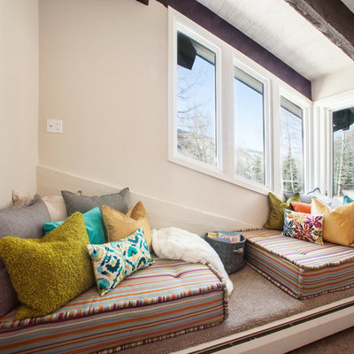 Trendy bedroom photo in Denver with beige walls