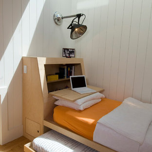 Inspiration for a scandinavian guest light wood floor bedroom remodel in San Francisco with white walls