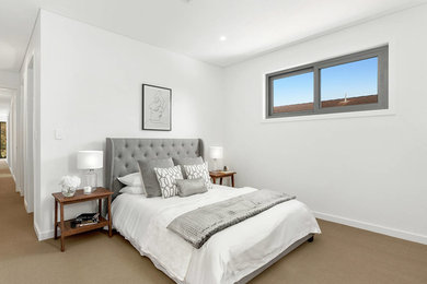 シドニーにあるコンテンポラリースタイルのおしゃれな寝室 (カーペット敷き)