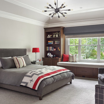 Boy's Bedroom in Gray with Red Accents