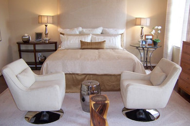 Example of a classic master carpeted bedroom design in DC Metro with beige walls and no fireplace