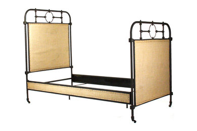 Burlap and iron bed comes in all sizes