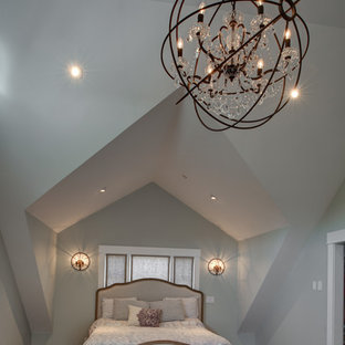 Mid-sized arts and crafts master medium tone wood floor bedroom photo in San Francisco with blue walls