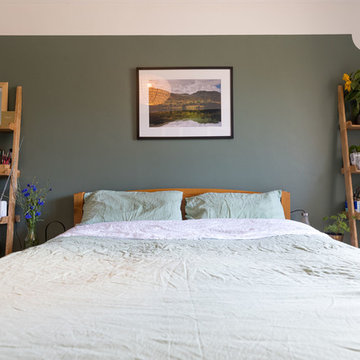 Calming green master bedroom