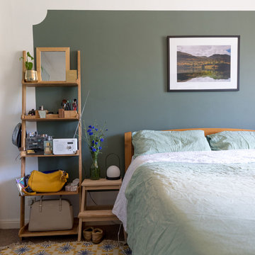 Calming green master bedroom