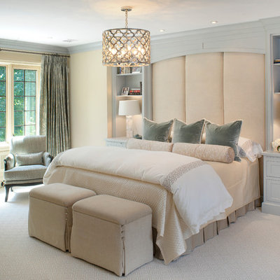 Bedroom - transitional master carpeted bedroom idea in Cleveland with beige walls and no fireplace