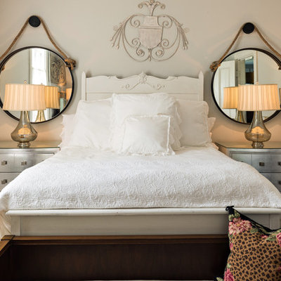 Bedroom - small shabby-chic style master dark wood floor bedroom idea in Boston with gray walls and no fireplace