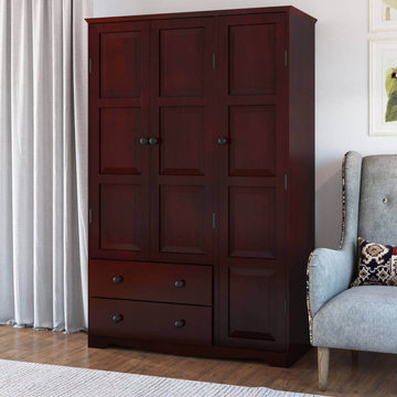 Carina Rustic Solid Mahogany Wood Large Clothing Armoire Wardrobe