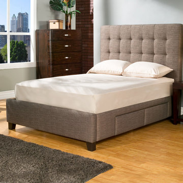 Casual Elegance- Manhattan 4 Drawer Upholstered Bed in Charcoal Brown