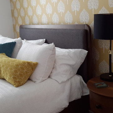 Cheery master bedroom  accent wall