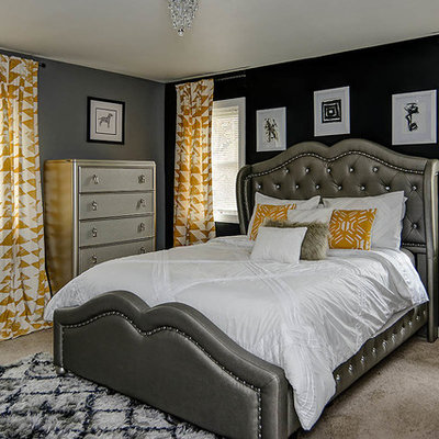 Bedroom - mid-sized transitional master carpeted and brown floor bedroom idea in Philadelphia with gray walls and no fireplace