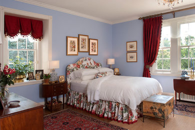 Example of a mid-sized classic master dark wood floor bedroom design in Philadelphia with blue walls