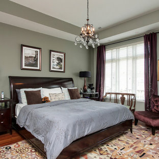 Inspiration for a mid-sized contemporary master medium tone wood floor bedroom remodel in Philadelphia with gray walls and no fireplace