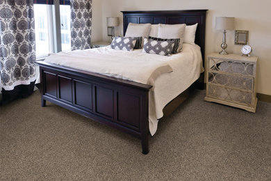 This is an example of a contemporary bedroom in Phoenix with carpet and multi-coloured floors.