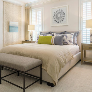 Bedroom - coastal carpeted and beige floor bedroom idea in Baltimore with gray walls