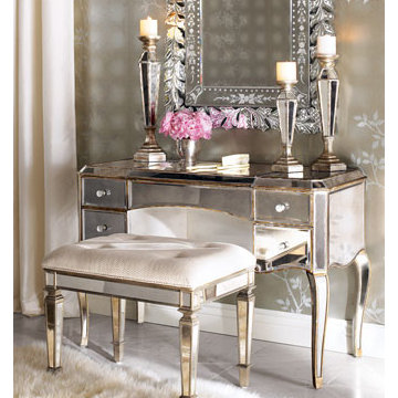 "Claudia" Mirrored Vanity/Desk & Vanity Seat