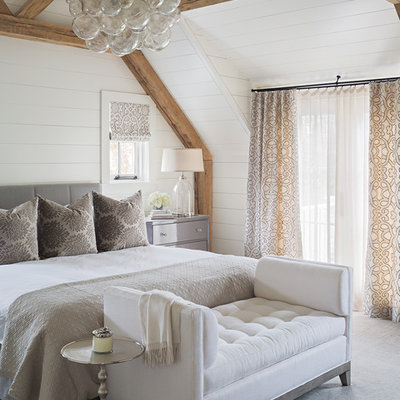 Bedroom - mid-sized transitional master carpeted bedroom idea in Boston with white walls