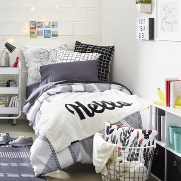 College Bedroom with Neutral Patterns & Accent Blanket Collection
