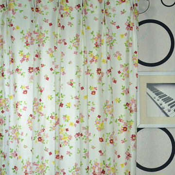 Colorful Floral Double Pinch Pleat Printed Cotton Curtain Heading Style