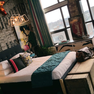 Diseño de dormitorio principal, industrial, de tamaño medio