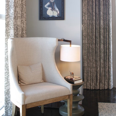 Bedroom - contemporary master dark wood floor bedroom idea in Austin with white walls