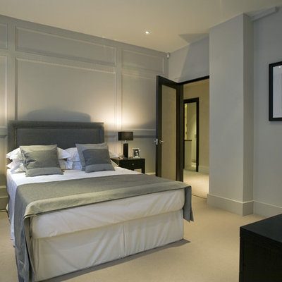 Inspiration for a contemporary bedroom remodel in DC Metro with gray walls