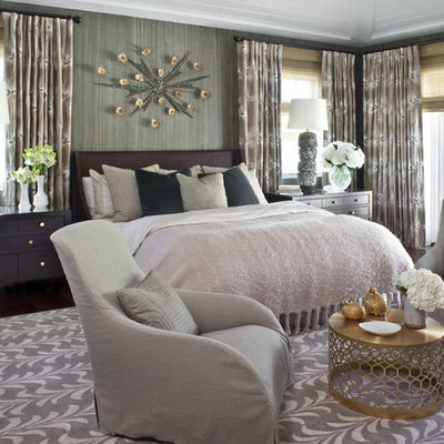 Trendy dark wood floor bedroom photo in Los Angeles with brown walls