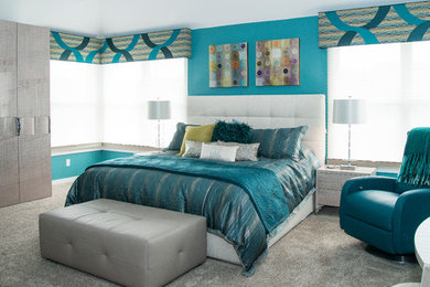 Inspiration for a mid-sized contemporary master carpeted bedroom remodel in Philadelphia with blue walls and no fireplace