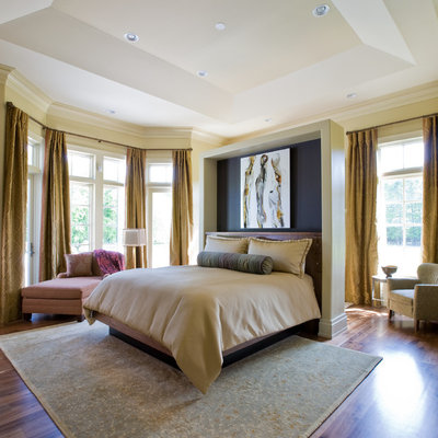 Bedroom - huge contemporary master dark wood floor and brown floor bedroom idea in DC Metro with beige walls and no fireplace