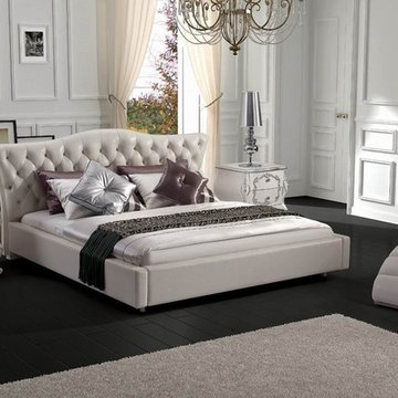 Contemporary White Leatherette Bed