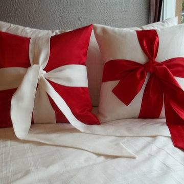 Coordinating Red and White "Christmas Present" Pillows