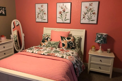 Coral and Dark Green Bedroom
