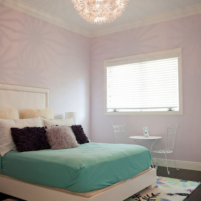 Inspiration for a contemporary bedroom remodel in Miami with purple walls