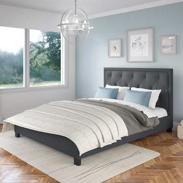 CorLiving Fairfield Diamond Tufted Blue Grey Upholstered Queen Bed