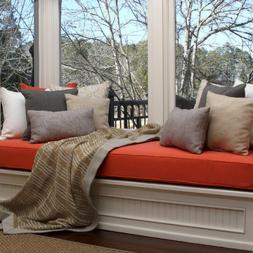 Cozy Lake House Window Seat Cushion and Throw Pillows