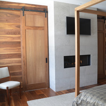 Creekside Modern Master Bedroom with Barn Doors