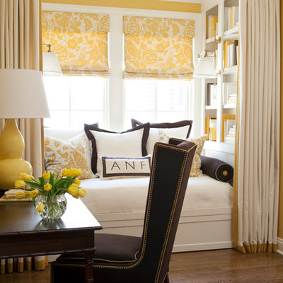 Bedroom - transitional master dark wood floor bedroom idea in Little Rock with yellow walls