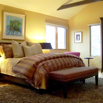 Custom Bedding in Shades of Red and Cream - Master Bedroom