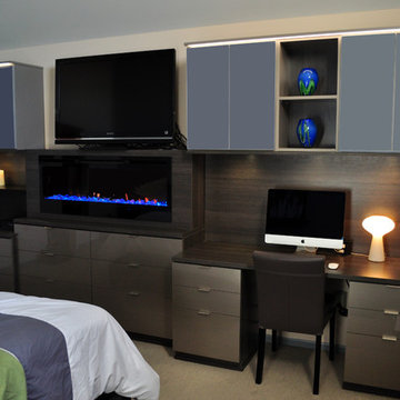 Custom Bedroom Fireplace with Desk and Custom Dresser
