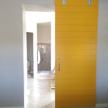 Custom Built Modern Yellow Barn Door with Stainless Steel Hardware