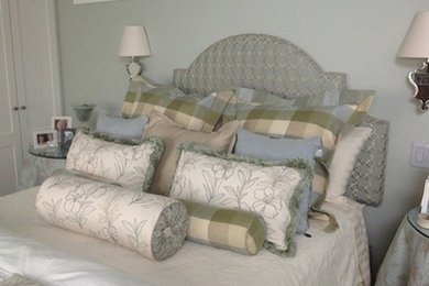 Inspiration for a transitional bedroom remodel in Portland Maine with blue walls and no fireplace
