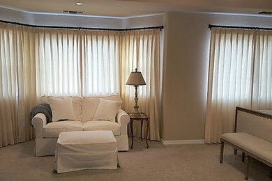 Mid-sized transitional master carpeted and beige floor bedroom photo in Sacramento with beige walls and no fireplace