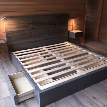 custom low profile storage bed with floating nightstands
