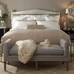 Example of a mid-sized transitional master dark wood floor bedroom design in Toronto with beige walls and no fireplace
