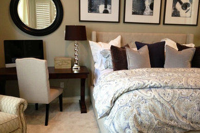 Bedroom - large contemporary guest carpeted and beige floor bedroom idea in Houston with beige walls and no fireplace